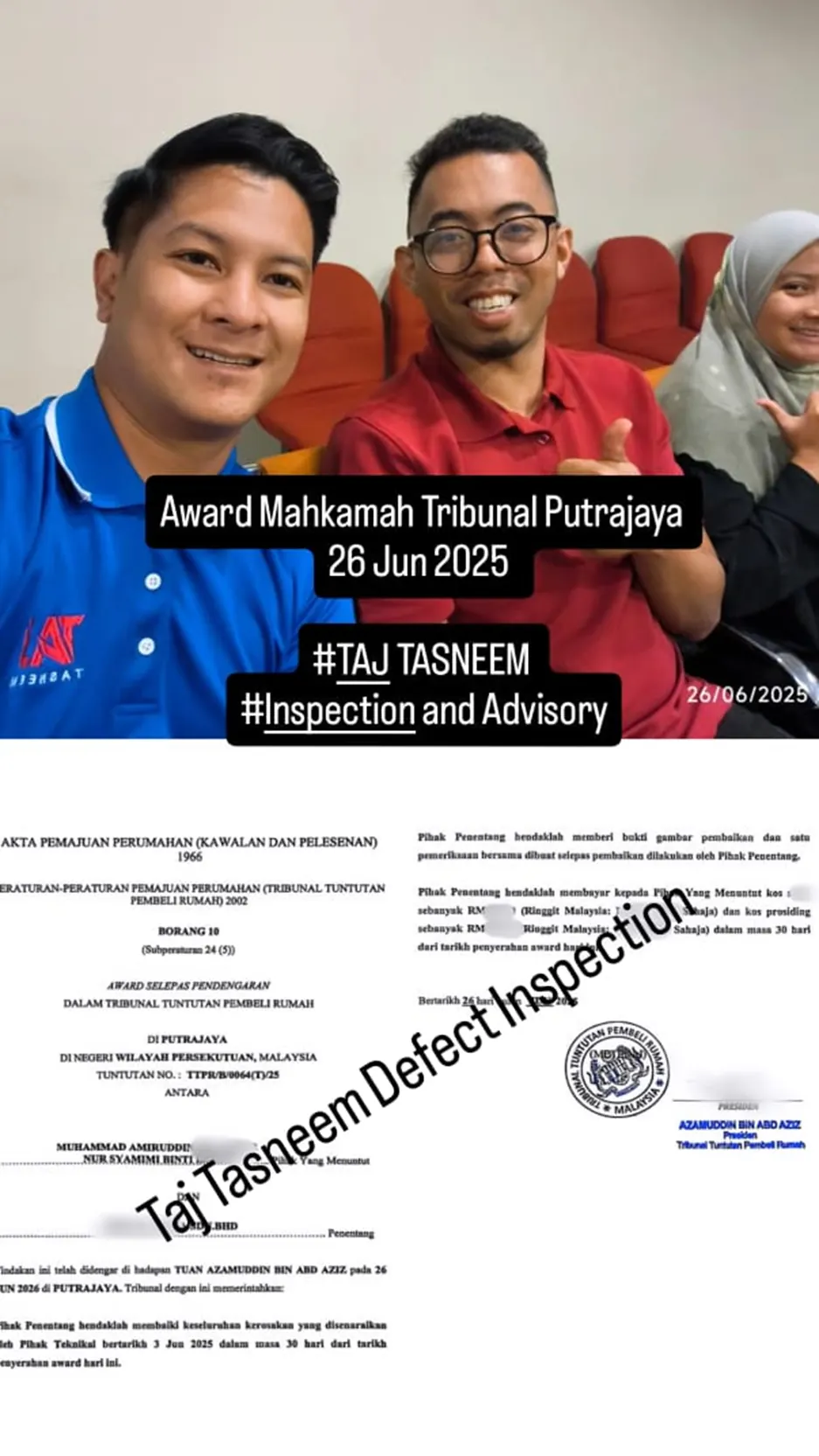 Tribunal defect documentation example 5